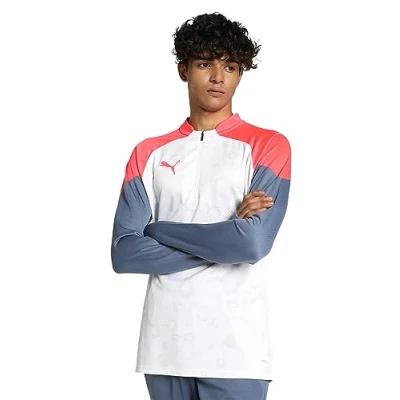 Abbildung von Puma Individualcup 1/4 ZIP Langarmshirt, Herren, Größe: Medium, White/fire orchid