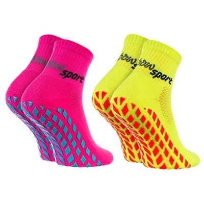 Abbildung von Rainbow Socks Neo ABS Sport Damen Herren Neon Sneaker Stopper Socken 2 Paar Rosa Gelb Größen 39 41