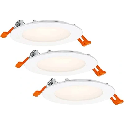 Abbildung von LEDVANCE Einbaustrahler Weiß, Slim Downlight mit integriertem Treiber, LED Spotleuchte, Lichtfarbe warmweiß (3000K), 8W, 120mm, IP20, 3er Pack