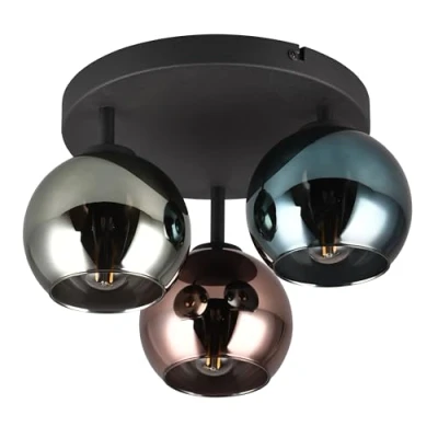 Abbildung von Reality Leuchten Deckenleuchte Sheldon R61303017, Metall Schwarz matt, Glas Blau/Grün/Kupferfarbig, exkl. 3x E14