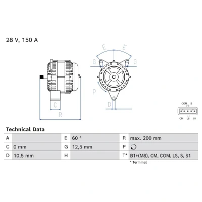 Abbildung von BOSCH 0 986 085 300 Lichtmaschine 28V 150A