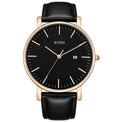 Abbildung von BUREI Herrenuhr, Minimalistisch Analog Quarz Uhr Wasserdicht Ultradünne Herrenuhr Lederarmbanduhr, Männergeschenk.