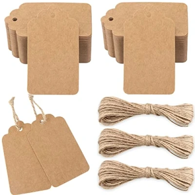Abbildung von G2PLUS 200 Stück Kraftpapier Anhänger,Geschenkanhänger,Etiketten aus 7x4CM Anhänger Papier Etiketten Tags Braun für Valentinstag Hochzeit Geschenke