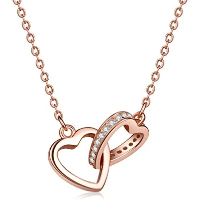 Abbildung von Unendlich U Fashion Ineinander Verschlungene Herzen Damen Halskette 925 Sterling Silber Zirkonia Anhänger Verstellbare Kette, Rosegold