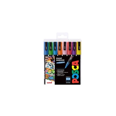 Abbildung von POSCA 153544857 PC 3M „Sparkling Paint in a Pen“ Set, 1,5 mm breite Kugelspitze, wasserbasierte Filzstifte, 8 glitzernde Farben