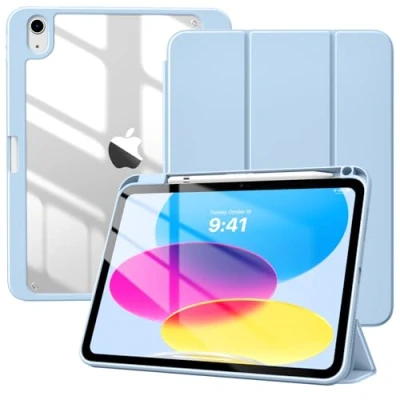 Abbildung von TiMOVO Hülle Kompatibel mit iPad 10 Generation 10,9 Zoll 2022, Stifthalter &amp; Durchsichtig Rückseite, Schlank Trifold Schutzhülle, Auto Schlaf/Aufwach Hülle, Helle Rosa
