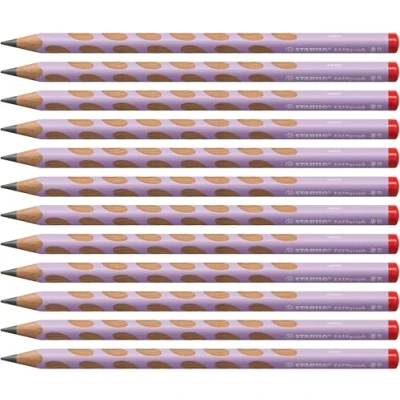 Abbildung von Ergonomischer Dreikant Bleistift für Rechtshänder STABILO EASYgraph in pastelllila 12er Pack Härtegrad HB