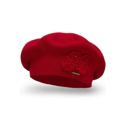 Abbildung von VIVISENCE Baskenmütze Damen Elegant Blume Warm Herbst Winter Accessoire 7006, Rot,Einheitsgröße