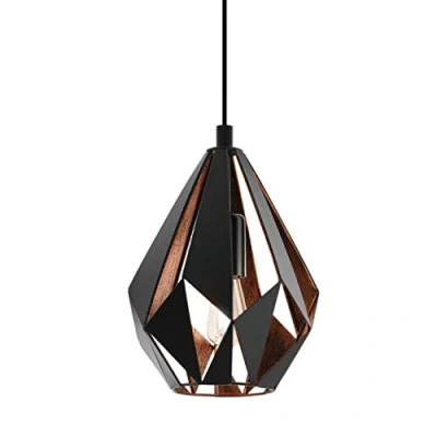 Abbildung von EGLO Pendellampe Carlton 1, 1 flammige Vintage Pendelleuchte, Retro Hängelampe aus Metall in Schwarz und Kupfer, E27 Fassung, Ø 20,5 cm