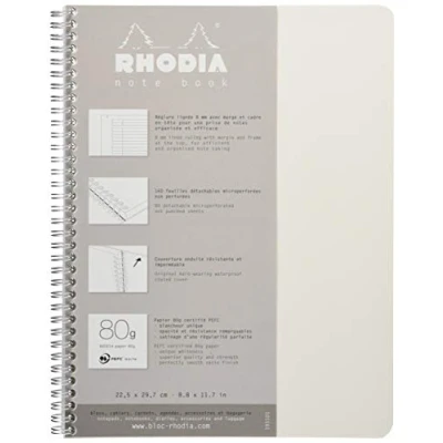 Abbildung von Rhodia 193101C Notizbuch (mit Doppelspirale, liniert, mikroperforiert, 80 g, DIN A4+ 225 x 297 mm, Blatt) 1 Stück weiß