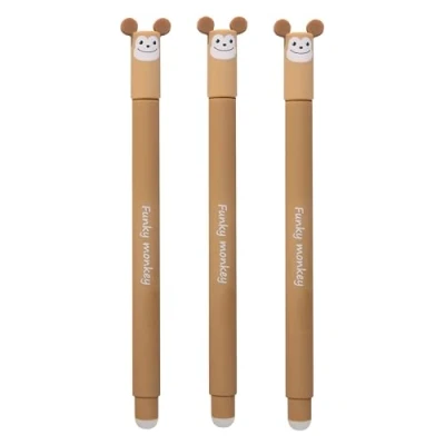 Abbildung von EBERHARD FABER 599035 Tintenroller radierbar Affe, 3 Animal Erase it Stifte, Gelschreiber blau 0,7 mm