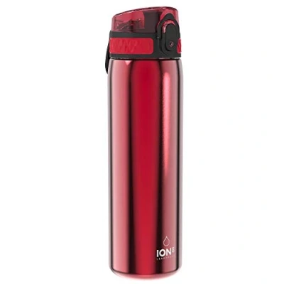 Abbildung von ION8 Stahl Trinkflasche, 600 ml, Auslaufsicher, Einhandöffnung, Sichere Verriegelung, Spülmaschinenfest, Klappdeckel, Tragegriff, Leicht zu Reinigen, Langlebig &amp; Kratzfest, Rot
