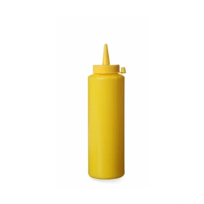 Abbildung von HENDI Quetschflasche 0,7 l Ø 7 x 24 cm gelb PP PET Kunststoff groß, Gastro Spenderflasche Mayo Senf Saucen Soßen