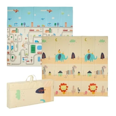 Abbildung von Relaxdays Spielmatte, Faltbare Kindermatte, schadstofffrei, 200 x 180 cm, XPE Schaumstoffmatte, Krabbelmatte Baby, bunt