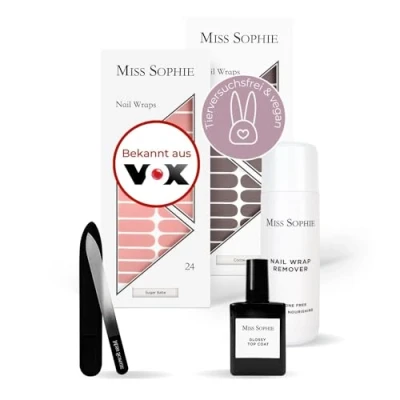 Abbildung von Original Miss Sophie Starterset I Selbstklebende Nagelfolien Nagelaufkleber in Sugar Babe &amp; Cocoa Kein Absplittern Langer Halt Schnelle einfache Anwendung Premium Nagellackfolie