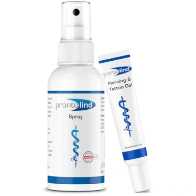 Abbildung von Prontolind Piercingpflegeset bestehend aus Spray 75ml &amp; Gel 10ml zur Reinigung und Pflege von Piercings, Tunnels, Plugs Bodymodifications