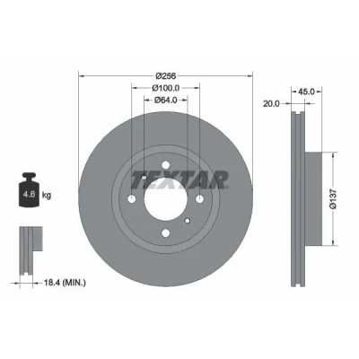 Abbildung von TEXTAR 92294403 Bremsscheibe 256 20 04/06 100 innenbelüftet beschichtet ohne Radnabe MITSUBISHI: COLT 6