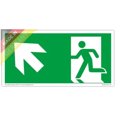 Abbildung von Schild Notausgang extra langnachleuchtend PVC selbstklebend 297x148mm gemäß ASR A1.3 DIN 7010 67510 Notausgangsschild Links schräg aufwärts Fluchtweg Rettungsweg Dreifke® 160