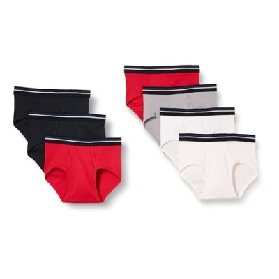 Abbildung von Amazon Essentials Herren Baumwollslips Unterwäsche ohne Etikett, 7er Pack, Grau/Rot/Weiß, S