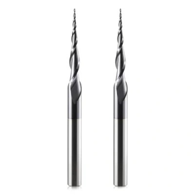 Abbildung von HOZLY Kugelkopffräser Konische CNC Fräser Kugelfräser 2 Stück, R0.25 Spiralnutfräser Bit 6mm Schaft Flöten Schaftfräser HRC55, 0,25mm Radius Schnitzbits mit AlTiN Beschichtung für 2D /3D Gravu