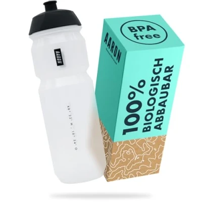 Abbildung von AARON ECO Trinkflasche aus nachhaltigem Zuckerrohr, 750 ml, leicht und auslaufsicher, praktische BPA freie Wasserflasche für Sport, Fitness, Wandern, Outdoor in transparent