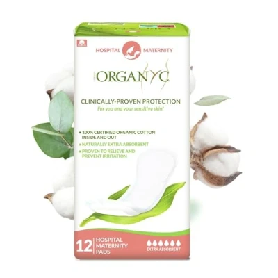 Abbildung von Organyc: 100% zertifizierte Bio Baumwoll Schwangerschaftseinlagen für empfindliche Haut ideal die ersten Tage, Packung mit 12