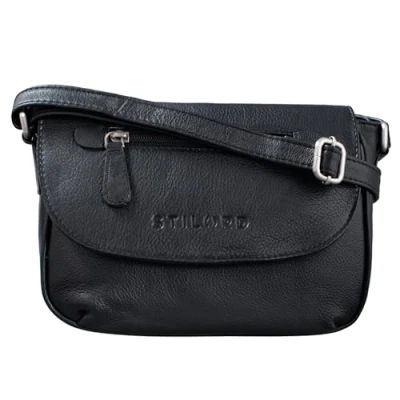 Abbildung von STILORD &#039;Tamara&#039; Kleine Handtasche Damen Leder Schwarz Umhängetasche Vintage für Frauen zum Ausgehen Abendtasche Partytasche Elegante Echtleder Tasche