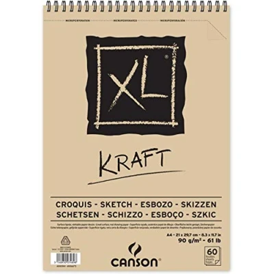 Abbildung von Canson 400039141 XL Kraft gerippt Skizzenblock, 90 g/qm, 60 Blatt pro Block &quot;Spirale an der kurzen Seite &quot;, 210 x 309 mm, hellbraun