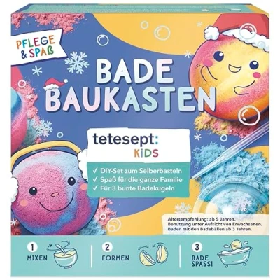 Abbildung von tetesept Kids Badebaukasten 1 Stück DIY Bastelset für 3 bunte Badekugeln Sprudelbälle zum Selberbasteln oder Verschenken Kinder ab 5 Jahren
