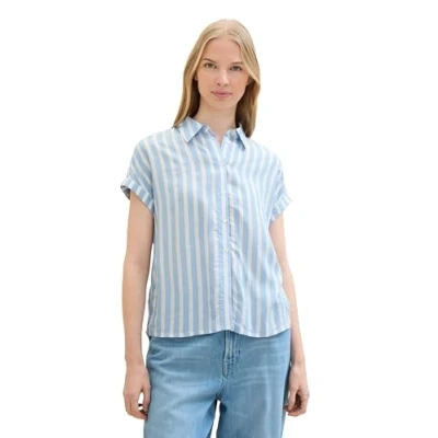 Abbildung von TOM Tailor Hemdbluse, Damen, Größe: 40, Offwhite blue vertical stripe