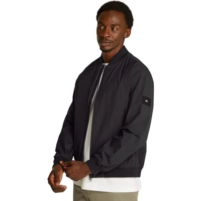 Abbildung von Tommy Hilfiger Herren Bomberjacke Branded mit Baseballkragen, Schwarz (Black), M