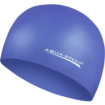 Abbildung von Aqua Speed MEGA Dunkelblaue wasserdichte Badekappe Damen &amp; Herren Schwimmmütze für Teenager Bademütze Badehaube Schwimmhaube Swim Hat Silikon Blau 17