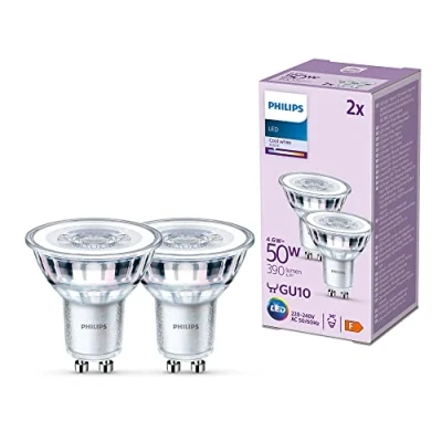 Abbildung von Philips Classic LED GU10 Lampe, 50W, klar, neutralweiß, nicht dimmbar, Doppelpack