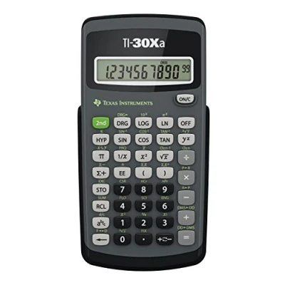 Abbildung von Texas Instruments TI 30XA Schulrechner (Einzeiliges, 10 stelliges Display, Batteriebetrieb) Grau Schwarz