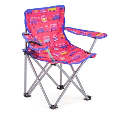 Abbildung von Board Masters Volkswagen Kinder Camping Strand Klapp Faltstuhl inkl. Armlehne mit T1 Bus &amp; Käfer Motiven 53 cm (Samba Beetle/Pink)
