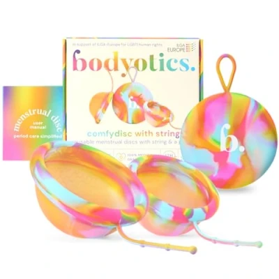 Abbildung von Bodyotics Proud Menstruationsscheibe: 2X (S &amp; L) Wiederverwendbare Menstruationsscheiben mit abziehbarem Faden für einfaches Einführen und Entfernen, 12 Stunden auslaufsicherer Schutz, körpersicheres