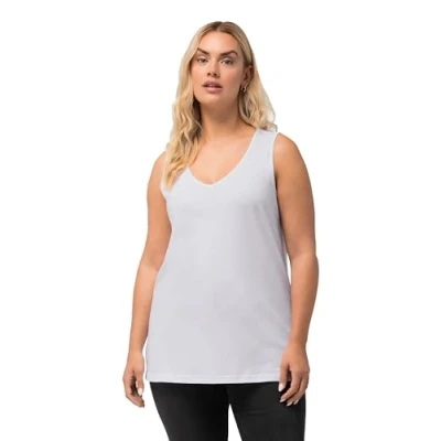 Abbildung von Ulla Popken Damen Feminines Top mit V neck T Shirt, schneeweiß, 62 64