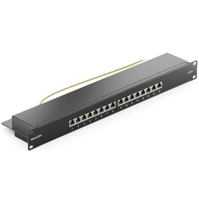 Abbildung von deleyCON CAT 6 Patchpanel Verteilerfeld 16 Port Desktop 19&quot; Zoll Rackeinbau Servermontage RJ45 Geschirmt TIA568A TIA568B Schwarz