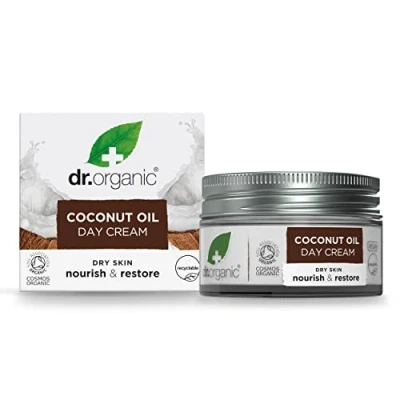 Abbildung von Dr Organic Kokosöl Tagescreme, Feuchtigkeitsspendend, Trockene Haut, Natürlich, Vegan, Tierversuchsfrei, Paraben &amp; SLS frei, Plastikfrei, Recycelt Recyclebar, Zertifiziert Bio, 50ml