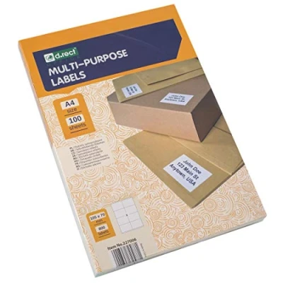 Abbildung von D.RECT Klebeetiketten Universal Etiketten (105x70mm auf DIN A4) bedruckbar selbstklebend 100 Blatt/Packung 8 Etiketten/Blatt 800 Stücke weiß