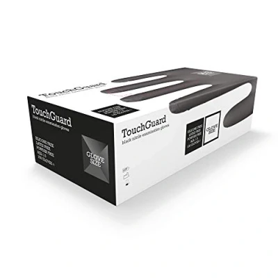 Abbildung von TouchGuard Einweghandschuhe aus Schwarzem Nitril, Puderfrei und Latexfrei, Karton mit 100 Stück, Größe M