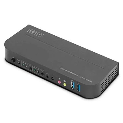 Abbildung von DIGITUS KVM Switch DisplayPort 2 Port Single Display PC 1 Monitor 1x Maus, Tastatur &amp; Audio für Computer UHD 4K@60Hz (4096 x 2160p) Hot Key Umschalter 2x USB 3.0 Hub Schwarz
