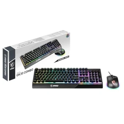 Abbildung von MSI Vigor GK30 IT Halbmechanische Gaming Tastatur mit RGB LED Hintergrundbeleuchtung, Mystic Light, Multimedia Hotkey + Maus, volle Größe, Schwarz