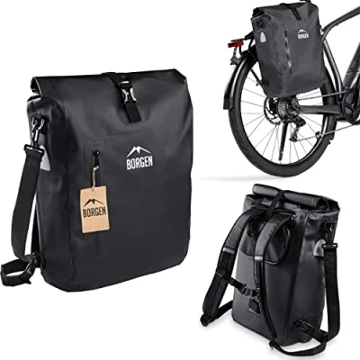 Abbildung von Borgen 3in1 Fahrradtasche für Gepäckträger wasserdicht Verstärkte Träger (Neuerung 2023) Verwendbar als Fahrradrucksack, Gepäckträgertasche, und Rucksack
