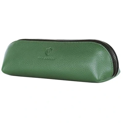 Abbildung von VON HEESEN® Echtleder Federmäppchen Leder Federmappe Etui für Stifte Mäppchen Schule Federtasche Uni Schlampermäppchen (Grün)