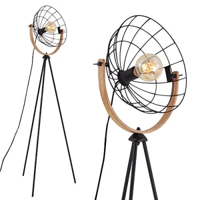 Abbildung von Briloner Leuchten Stehleuchte, Stehlampe, Studiolampe retro, vintage, 1x E27, max. 40 Watt, inkl. Kabelschalter, Schwarz Holz, 595x1490mm (BxH), 1385 015