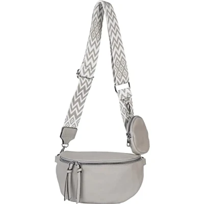 Abbildung von styleBREAKER Damen Halbmond Crossbody Schultertaschen Set 2 Teilig, Schultergurt mit Zick Zack Rauten Muster 02012396, Farbe:Dunkelblau
