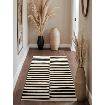 Abbildung von HANSE Home Wollteppich »Donna«, rechteckig, 5 mm Höhe, handgewebt, Wolle, Natur, Läufer, Wohnzimmer, Schlafzimmer, Streifen