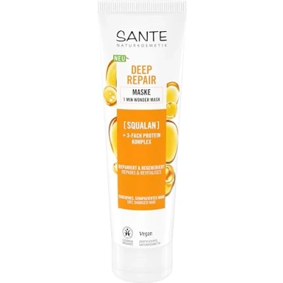 Abbildung von SANTE Naturkosmetik Deep Repair Maske Squalan + 3 Fach Protein Komplex, vegane Haarmaske für intensive Feuchtigkeit und geschmeidiges Haar, repariert regeneriert strapaziertes 150 ml