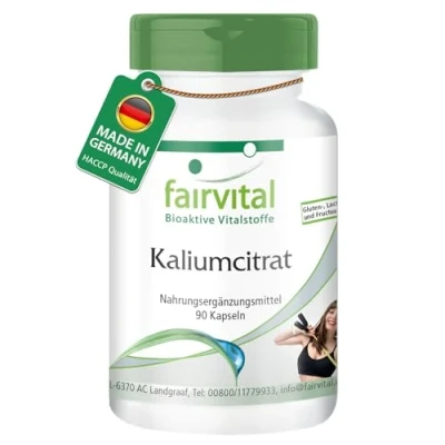 Abbildung von Fairvital Kaliumcitrat 90 Kapseln HOCHDOSIERT 300mg elementares Kalium pro Kapsel VEGAN